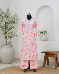Pink Blossom Floral Cotton Kurta & Palazzo Set