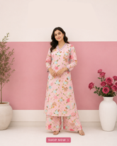 Pink Blossom Floral Cotton Kurta & Palazzo Set