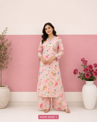 Pink Blossom Floral Cotton Kurta & Palazzo Set