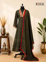 Olive Heritage Printed Kurta Set with Dupatta