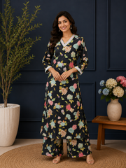 Midnight Blossom Floral Co-Ord Kurta Set