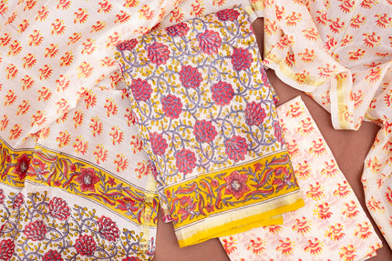 Elegant Chanderi Salwar Suit Off White And Pink Set – Top, Bottom &  Dupatta
