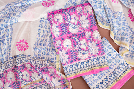Elegant Chanderi Salwar Suit  Pink Set – Top, Bottom & Dupatta