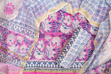 Elegant Chanderi Salwar Suit  Pink Set – Top, Bottom & Dupatta