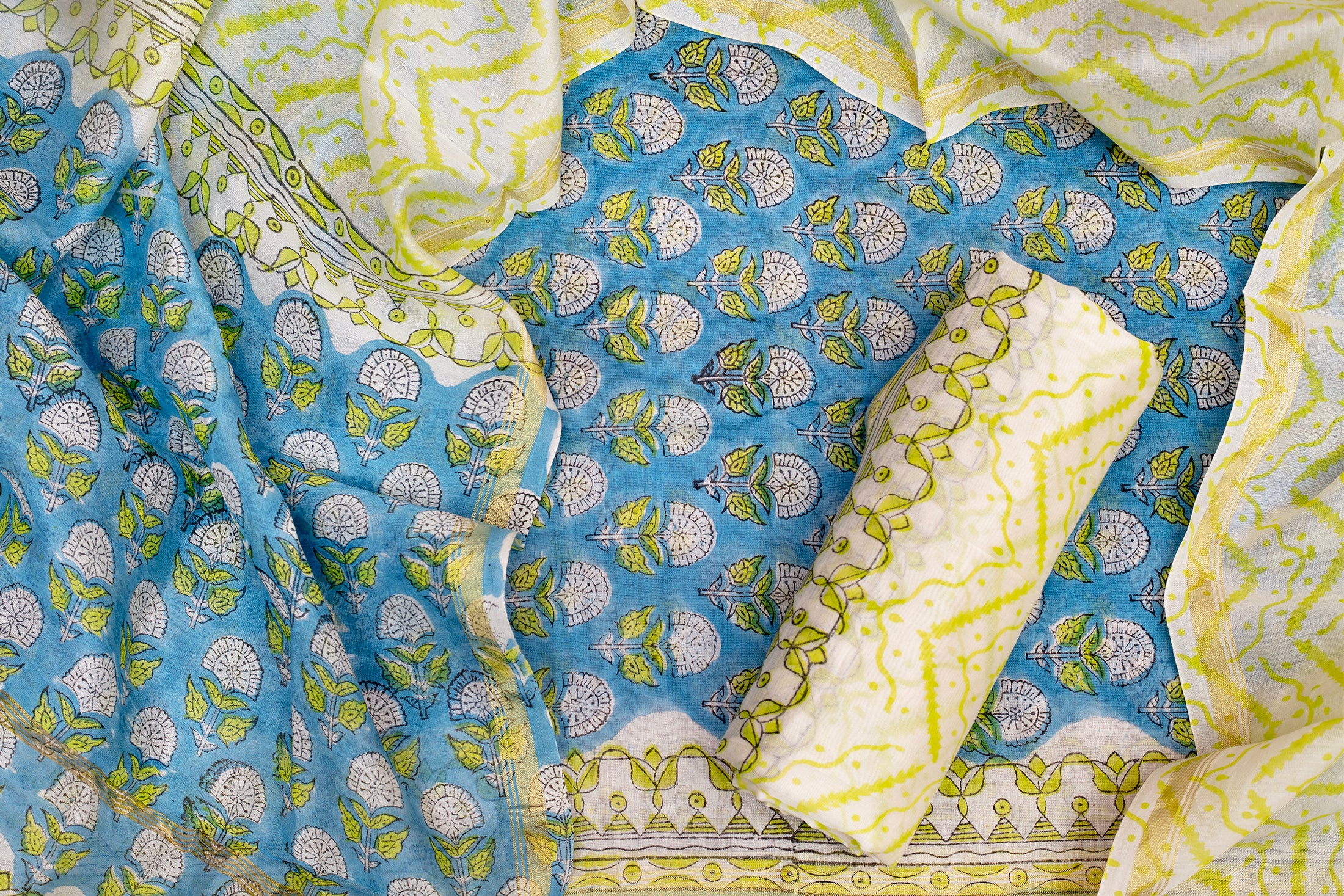 Elegant Chanderi Salwar Blue Suit – Top, Bottom & Dupatta