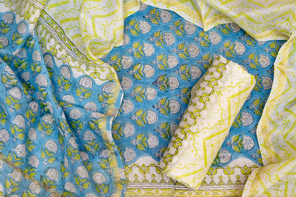 Elegant Chanderi Salwar Blue Suit – Top, Bottom & Dupatta