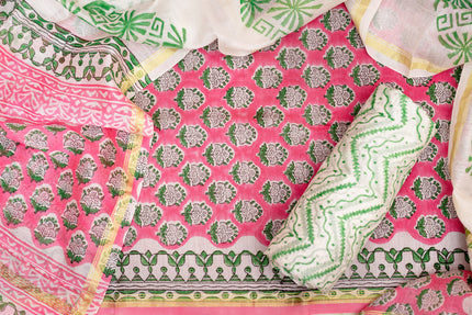 Elegant Chanderi Salwar Pink Suit– Top, Bottom & Dupatta