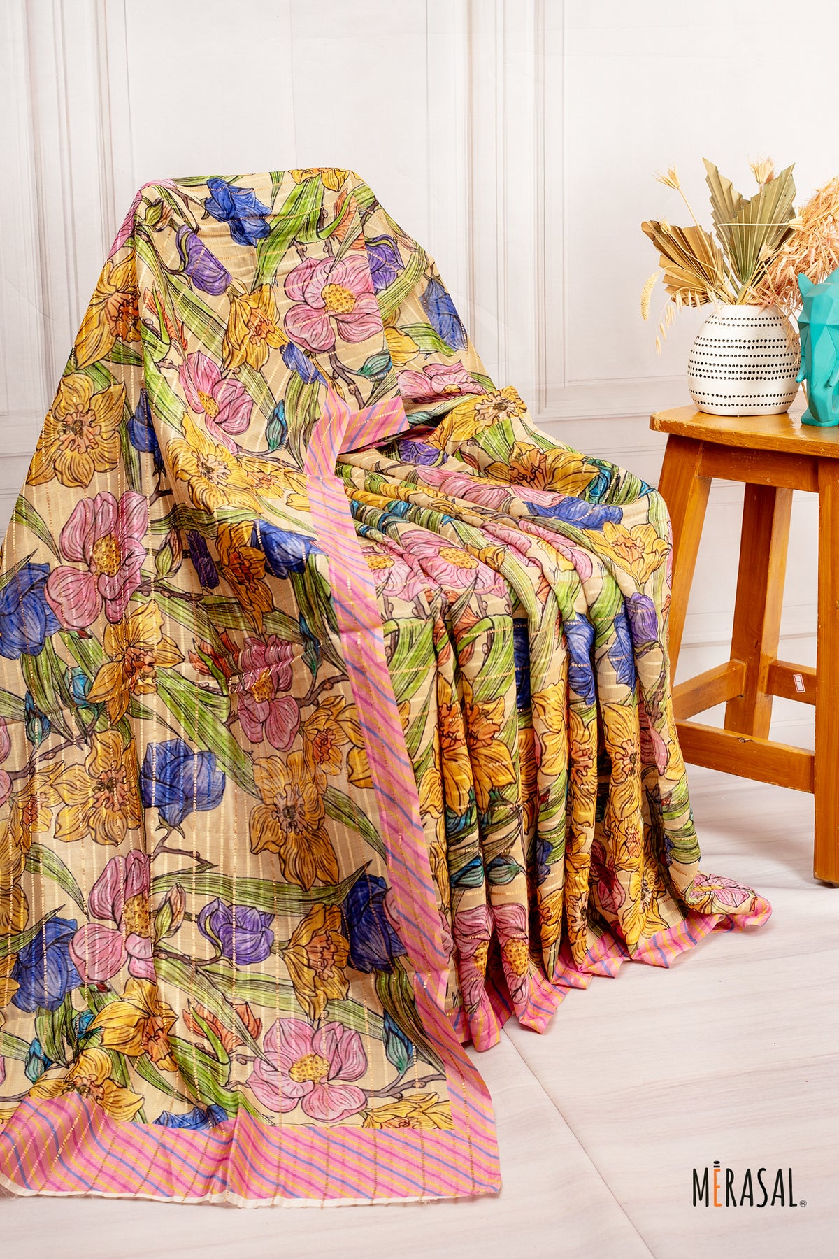 Customised Floral Digital Print Chanderi Cotton Saree