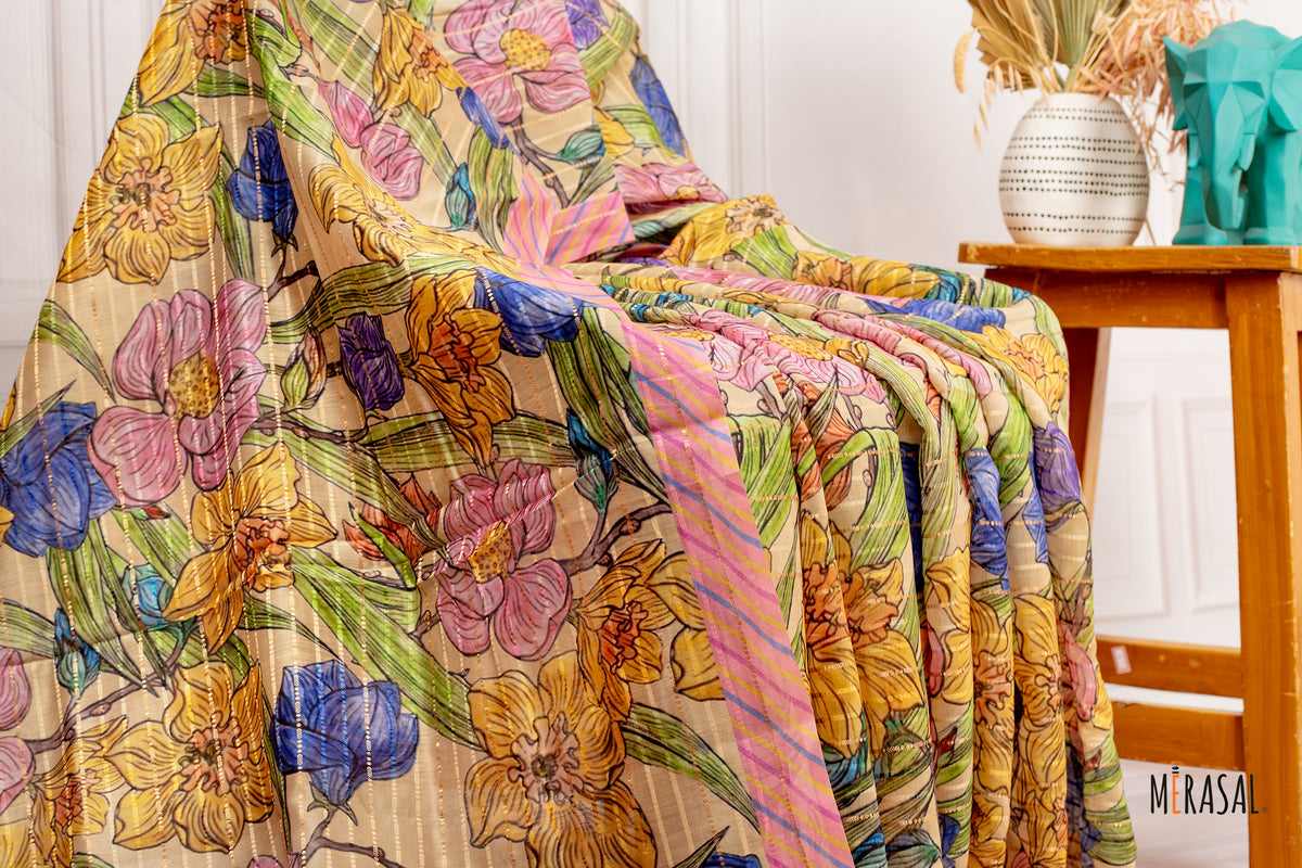 Customised Floral Digital Print Chanderi Cotton Saree