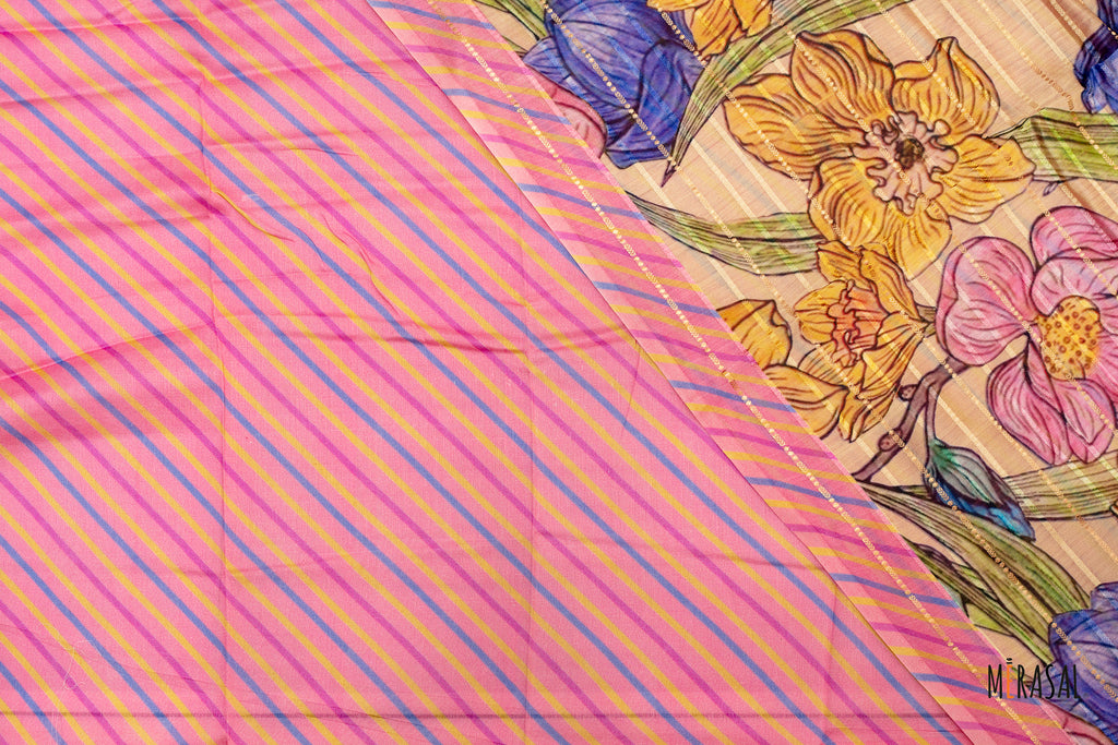 Customised Floral Digital Print Chanderi Cotton Saree