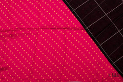 Classic Black Chanderi Cotton Saree with Gold Checks & Pink Bandhani Blouse