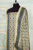 Ajrakh Handblock Printed Unstitched  Beige And BlackSalwar Suit Set