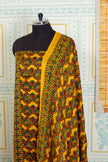 Ajrakh handblock printed unstitched Floral Yellow top and dupatta set