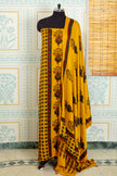 Ajrakh Handblock Printed Unstitched Top & Dupatta Set – Mustard Magic