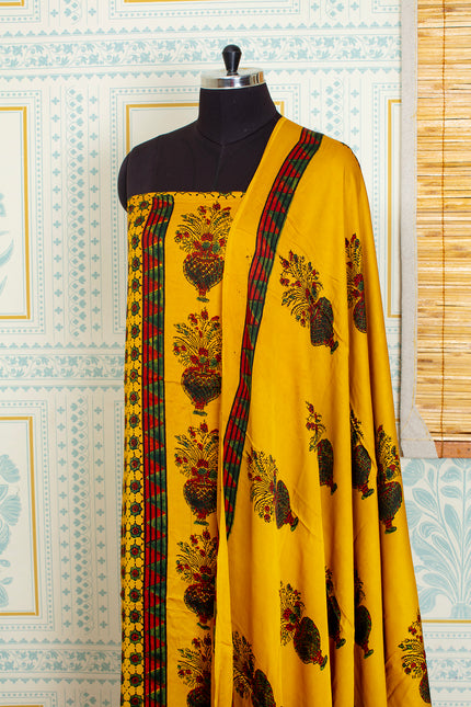 Ajrakh Handblock Printed Unstitched Top & Dupatta Set – Mustard Magic