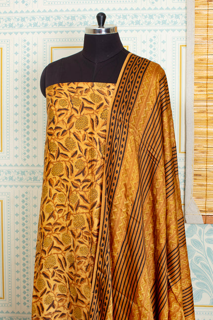 Ajrakh Handblock Printed Unstitched  Yellow Top And Dupatta