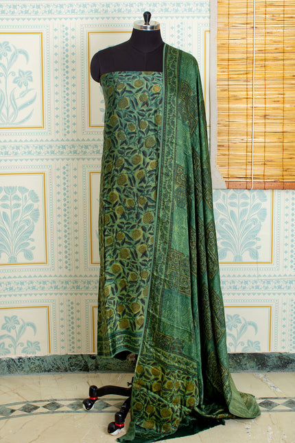 Ajrakh Handblock Printed Unstitched Green Top And Dupatta