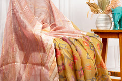 Half & Half Tissue Print Saree in Blush Rose and Antique Mustard
