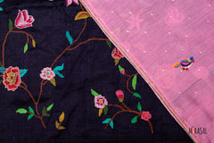 Chanderi Cotton Saree in Rose Pink with Hand-Embroidered Pallu