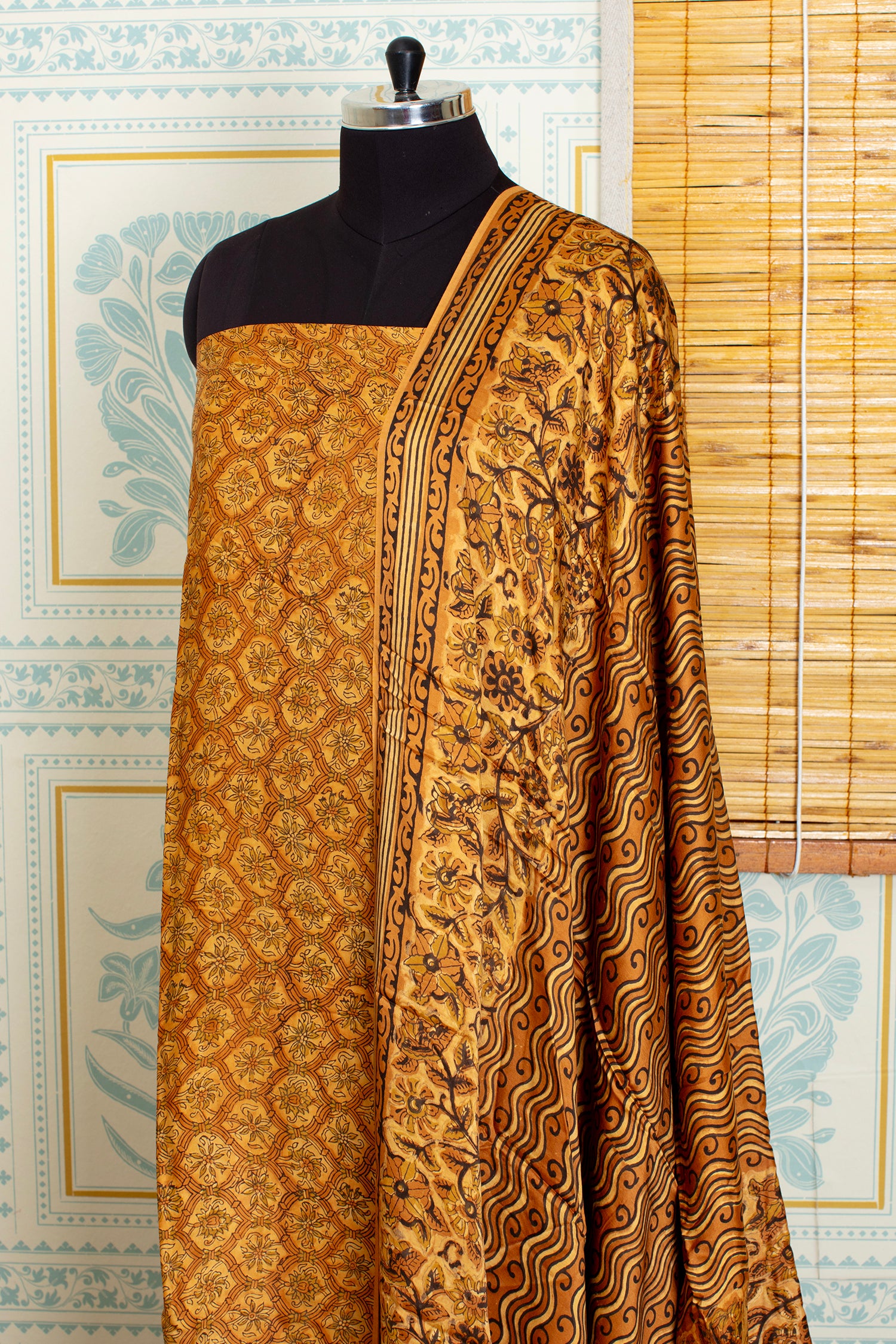Mustard Ajrakh Unstitched Top And Dupatta