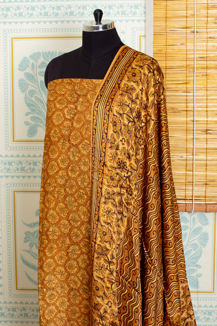 Mustard Ajrakh Unstitched Top And Dupatta