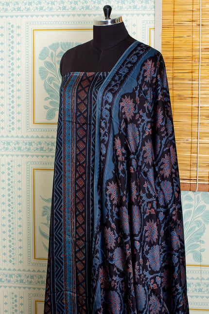 Blue Ajrakh Handblock Unstitched Top And Dupatta