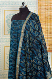 Handwoven Chanderi Cotton Salwar Top & Dupatta Set – Teal Blue & Gold