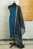 Handwoven Chanderi Cotton Salwar Top & Dupatta Set – Teal Blue & Gold
