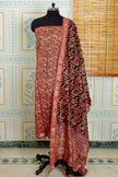 Handwoven Chanderi Cotton Salwar Top &Dupatta Set – light red and black