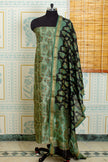 Handwoven Chanderi Cotton Salwar Top & Dupatta Set – light green  & black