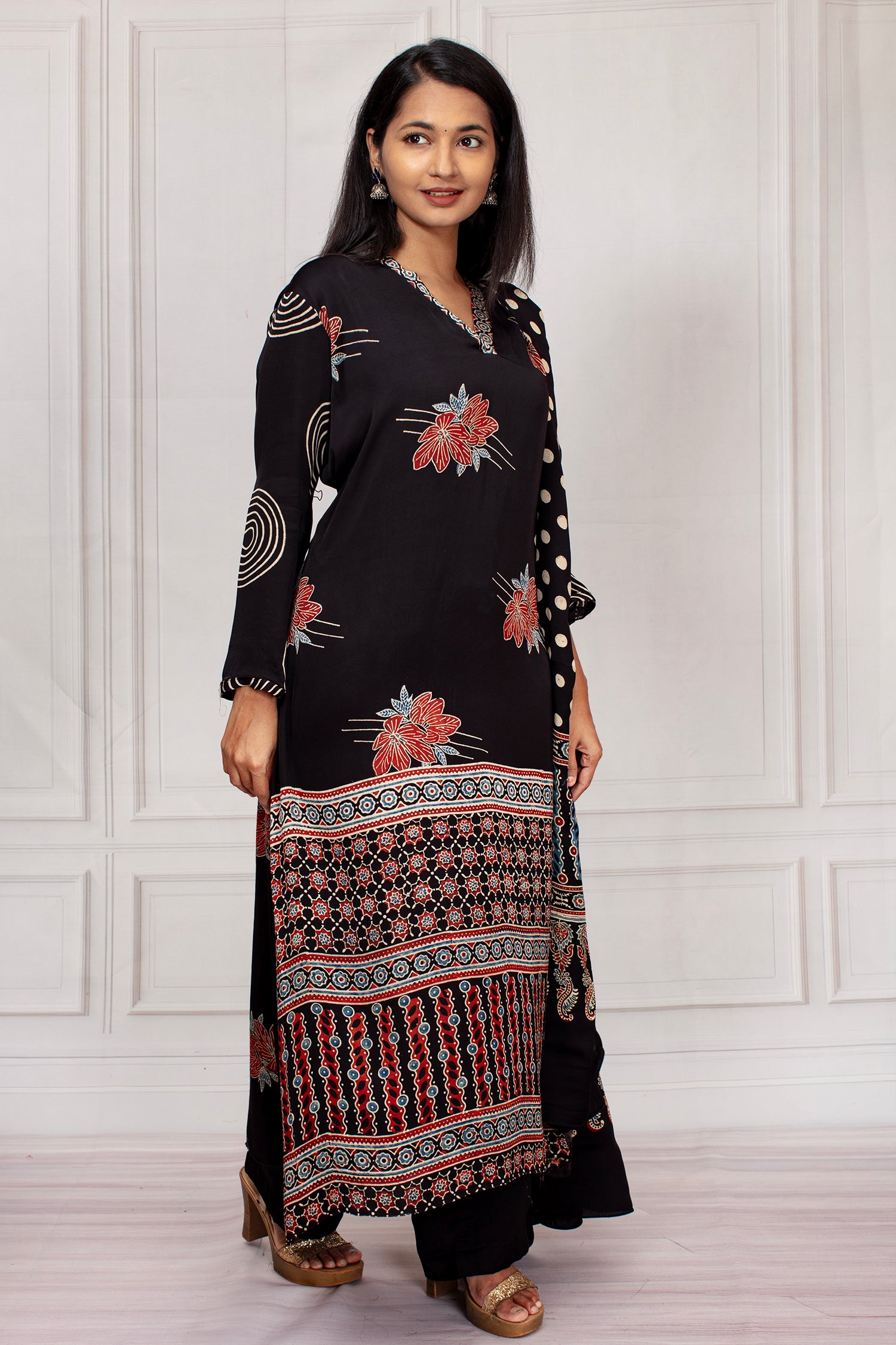 Elegant Black Ajrakh Printed Salwar Suit Set