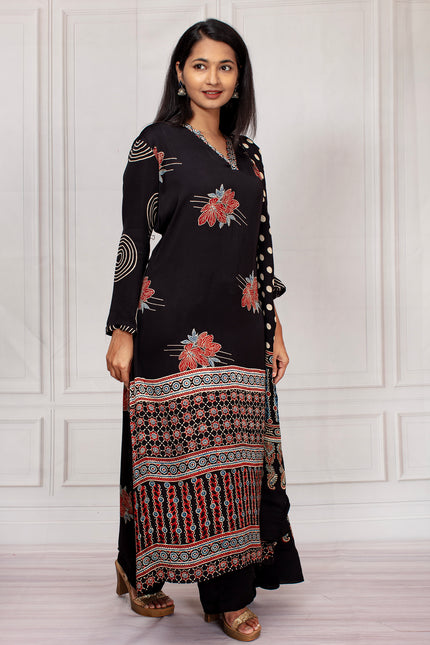 Elegant Black Ajrakh Printed Salwar Suit Set