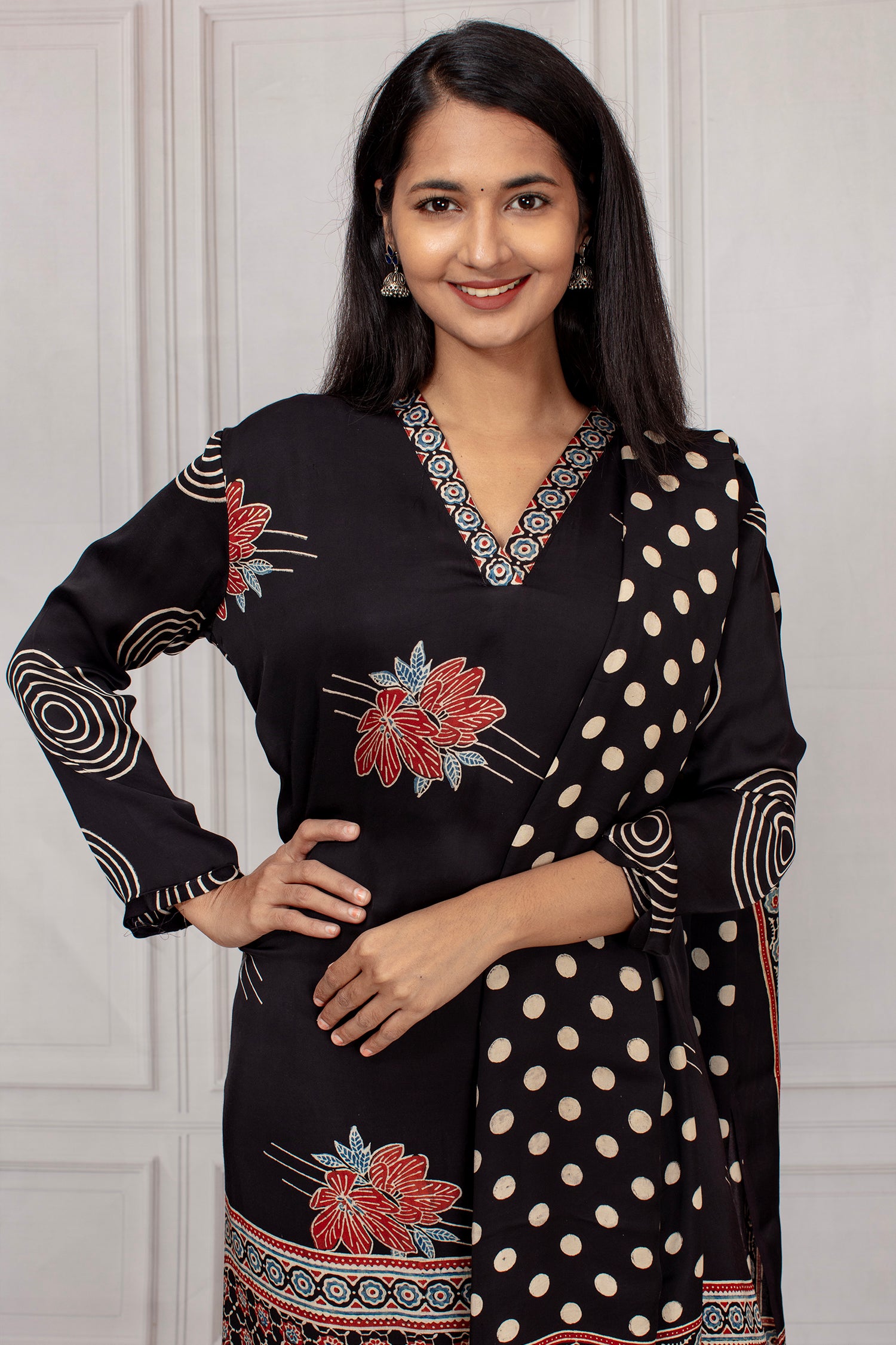 Elegant Black Ajrakh Printed Salwar Suit Set