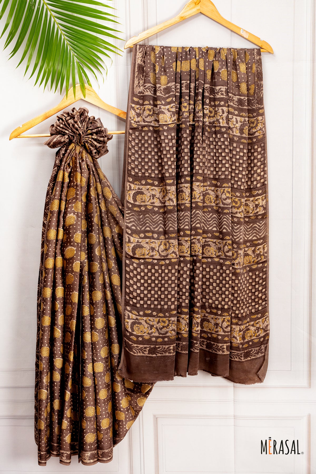 Handcrafted Ajrakh Saree in Earthy Brown & Mustard Tones