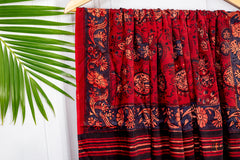 Handcrafted Ajrakh Saree in Deep Crimson Red with Indigo & Madder Accents