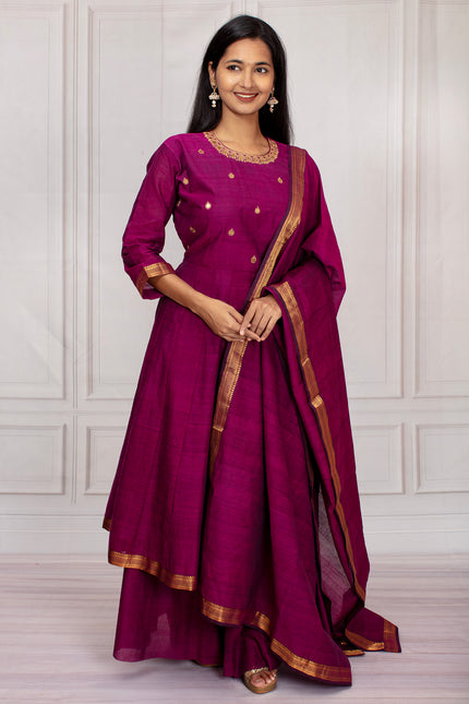 Regal Wine Mangalgiri Cotton Salwar Suit Set