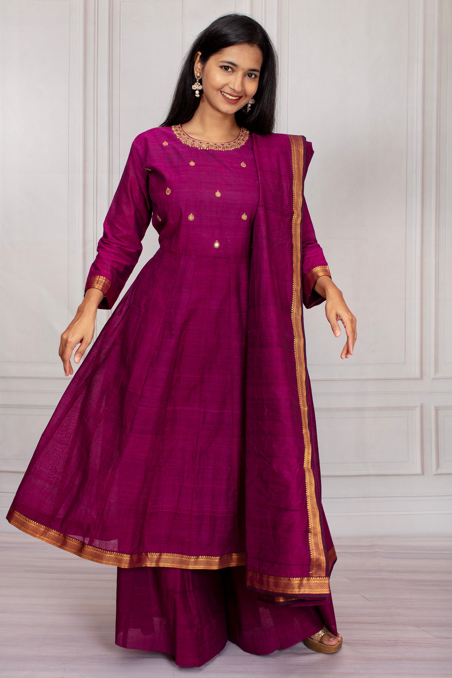 Regal Wine Mangalgiri Cotton Salwar Suit Set