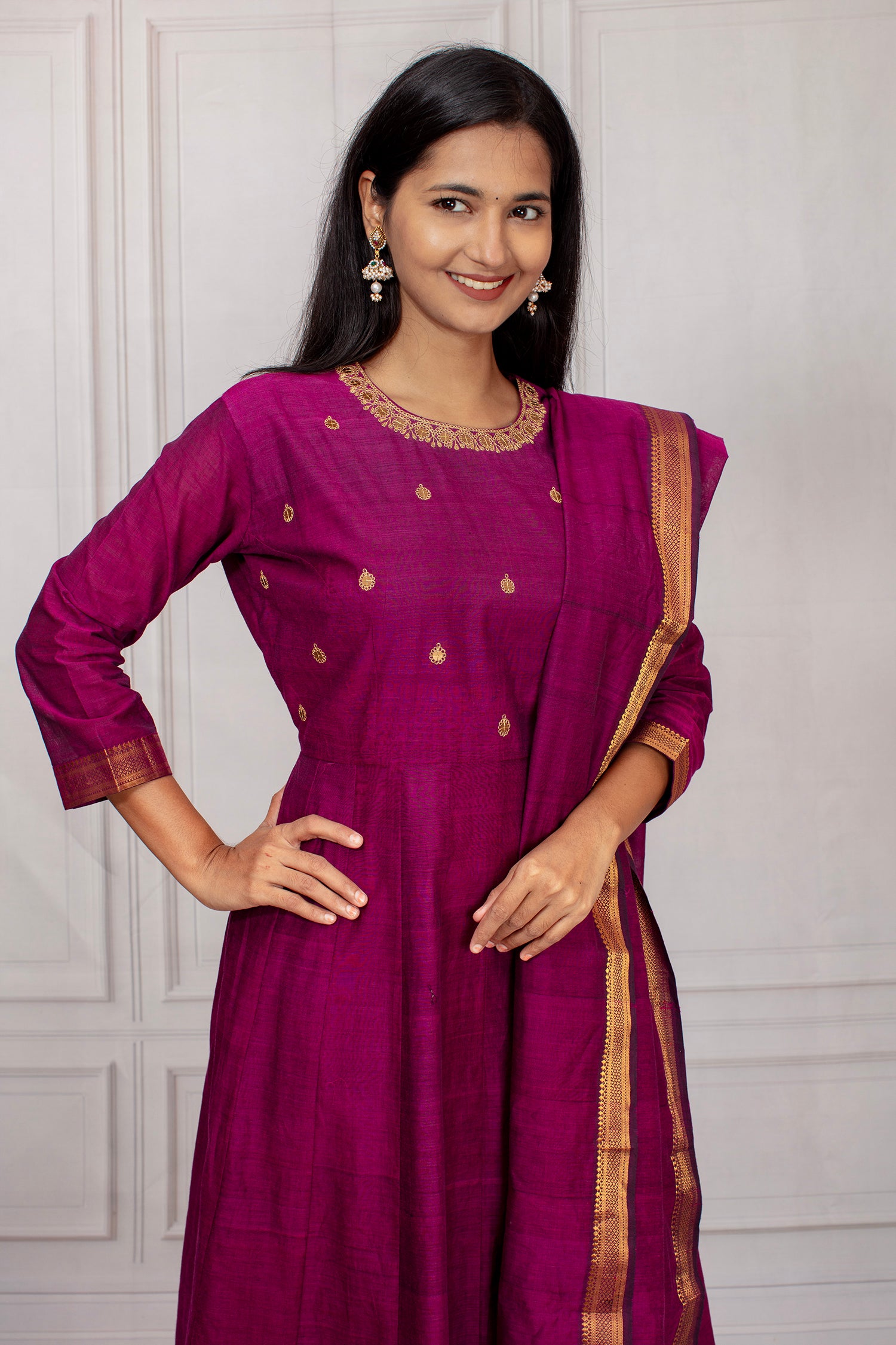 Regal Wine Mangalgiri Cotton Salwar Suit Set
