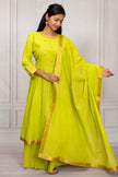 Vibrant Lime Green Mangalgiri Cotton Salwar Suit Set