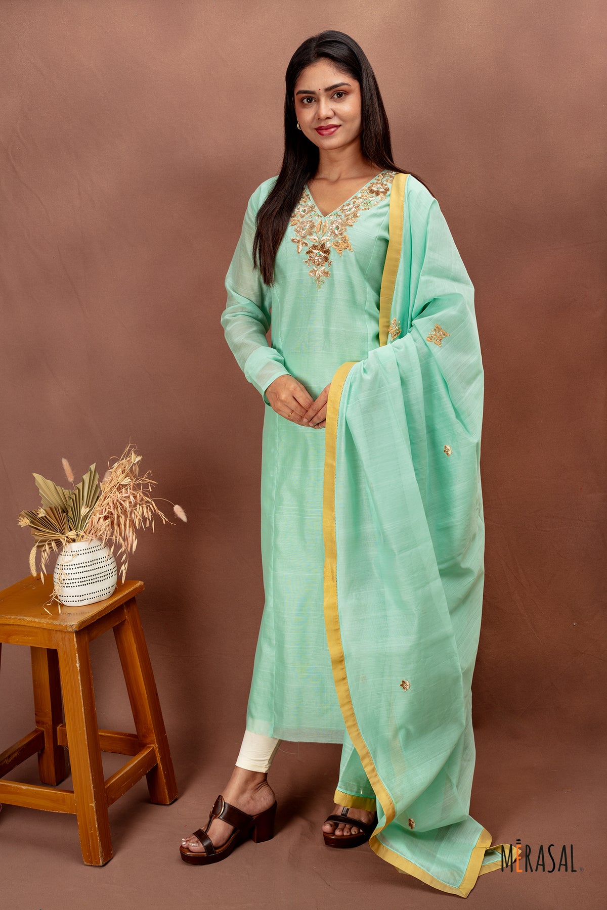 Ethereal Seafoam Silk Chanderi Kurta Set