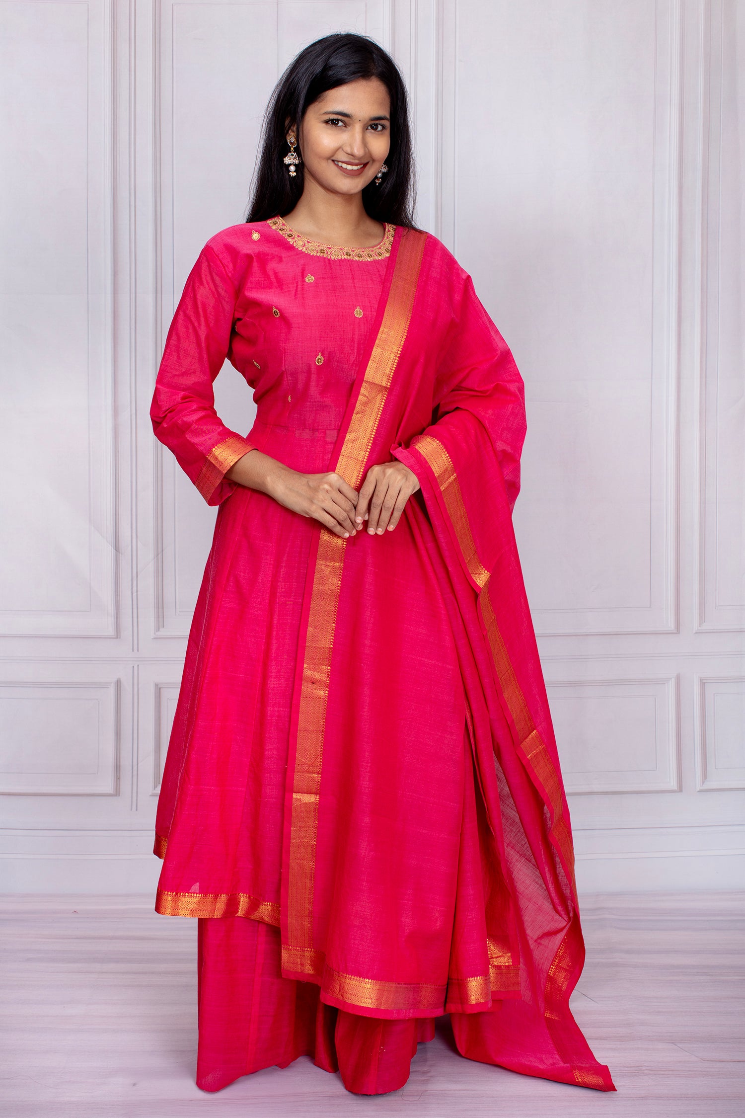 Radiant Hot Pink Mangalgiri Cotton Salwar Suit Set