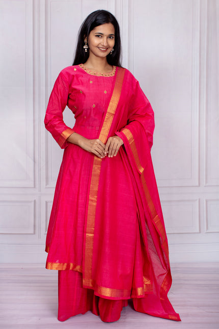 Radiant Hot Pink Mangalgiri Cotton Salwar Suit Set