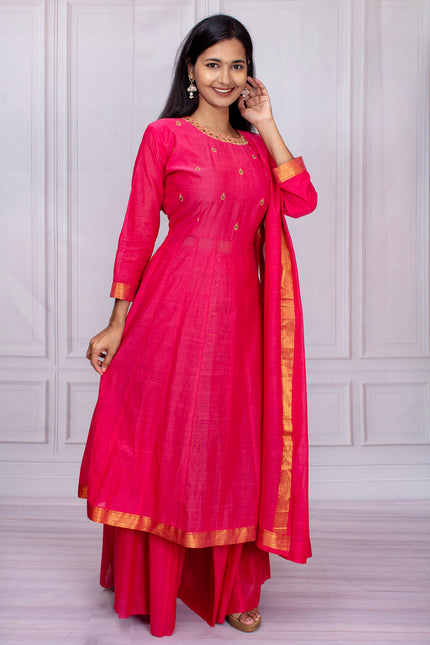Radiant Hot Pink Mangalgiri Cotton Salwar Suit Set