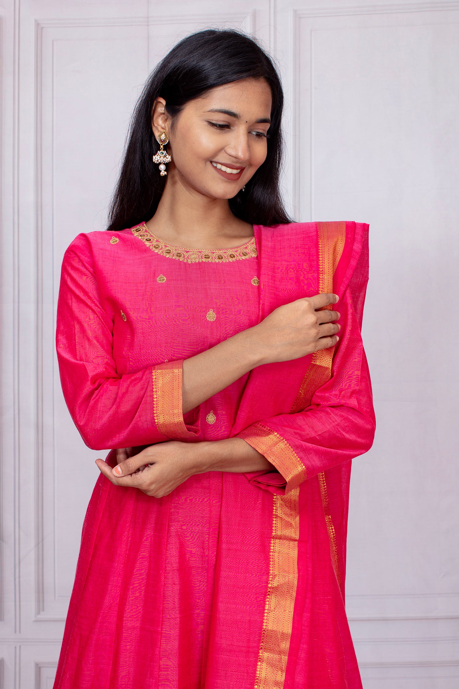 Radiant Hot Pink Mangalgiri Cotton Salwar Suit Set