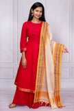 Graceful Red Mangalgiri Cotton Salwar Suit Set with Handwoven Dupatta