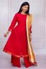 Graceful Red Mangalgiri Cotton Salwar Suit Set with Handwoven Dupatta