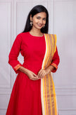 Graceful Red Mangalgiri Cotton Salwar Suit Set with Handwoven Dupatta