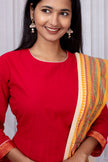 Graceful Red Mangalgiri Cotton Salwar Suit Set with Handwoven Dupatta