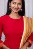 Graceful Red Mangalgiri Cotton Salwar Suit Set with Handwoven Dupatta
