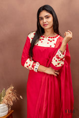 Red Cotton Salwar Suit with Embroidered Yoke